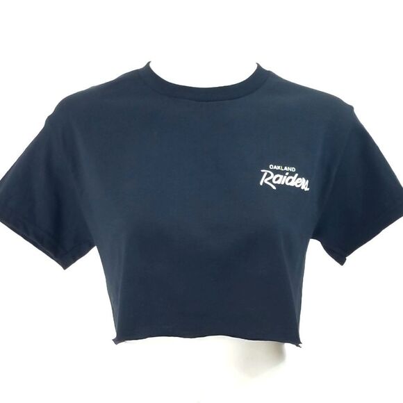 Oakland Raiders Double Script Retro Logo NFL "Cropped" Crop Top Football Tee - Picture 1 of 6
